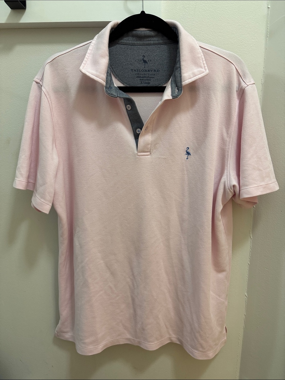 Tailorbyrd Men's Light Pink Polo with Gray Contrast Trim